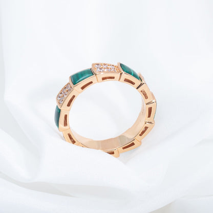 [CA]SERPENTI RING PINK GOLD MALACHITE DIAMOND PAVED 4MM