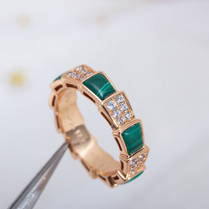 [CA]SERPENTI RING PINK GOLD MALACHITE DIAMOND PAVED 4MM