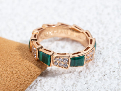 [CA]SERPENTI RING PINK GOLD MALACHITE DIAMOND PAVED 4MM