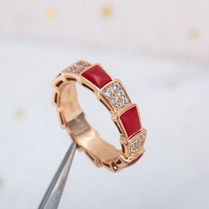 [CA]SERPENTI RING PINK GOLD CARNELIAN DIAMOND PAVED 4MM