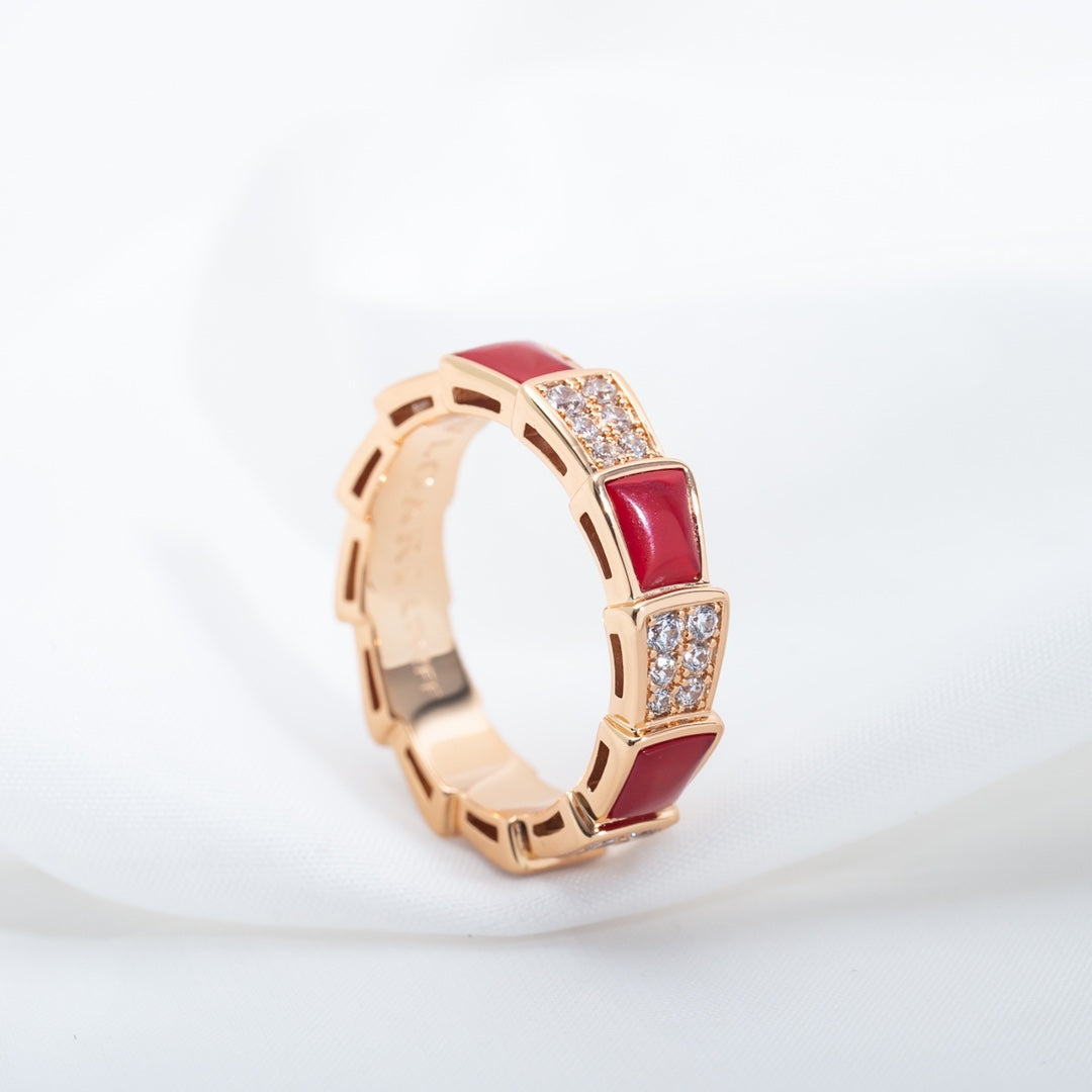 [CA]SERPENTI RING PINK GOLD CARNELIAN DIAMOND PAVED 4MM