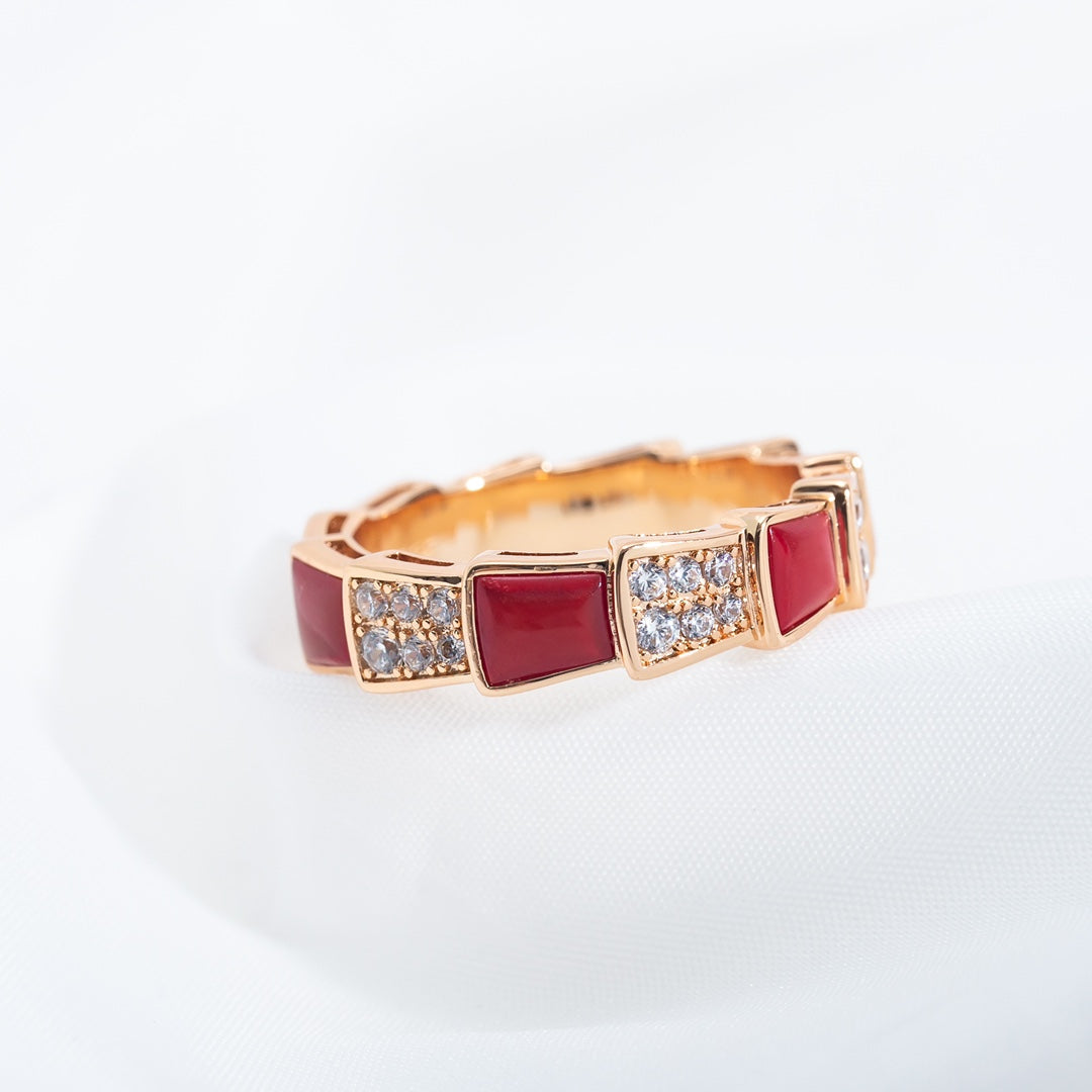 [CA]SERPENTI RING PINK GOLD CARNELIAN DIAMOND PAVED 4MM