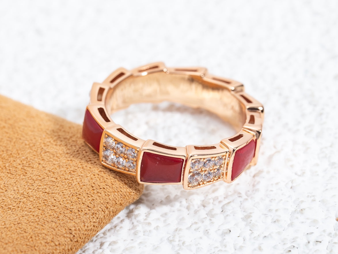 [CA]SERPENTI RING PINK GOLD CARNELIAN DIAMOND PAVED 4MM