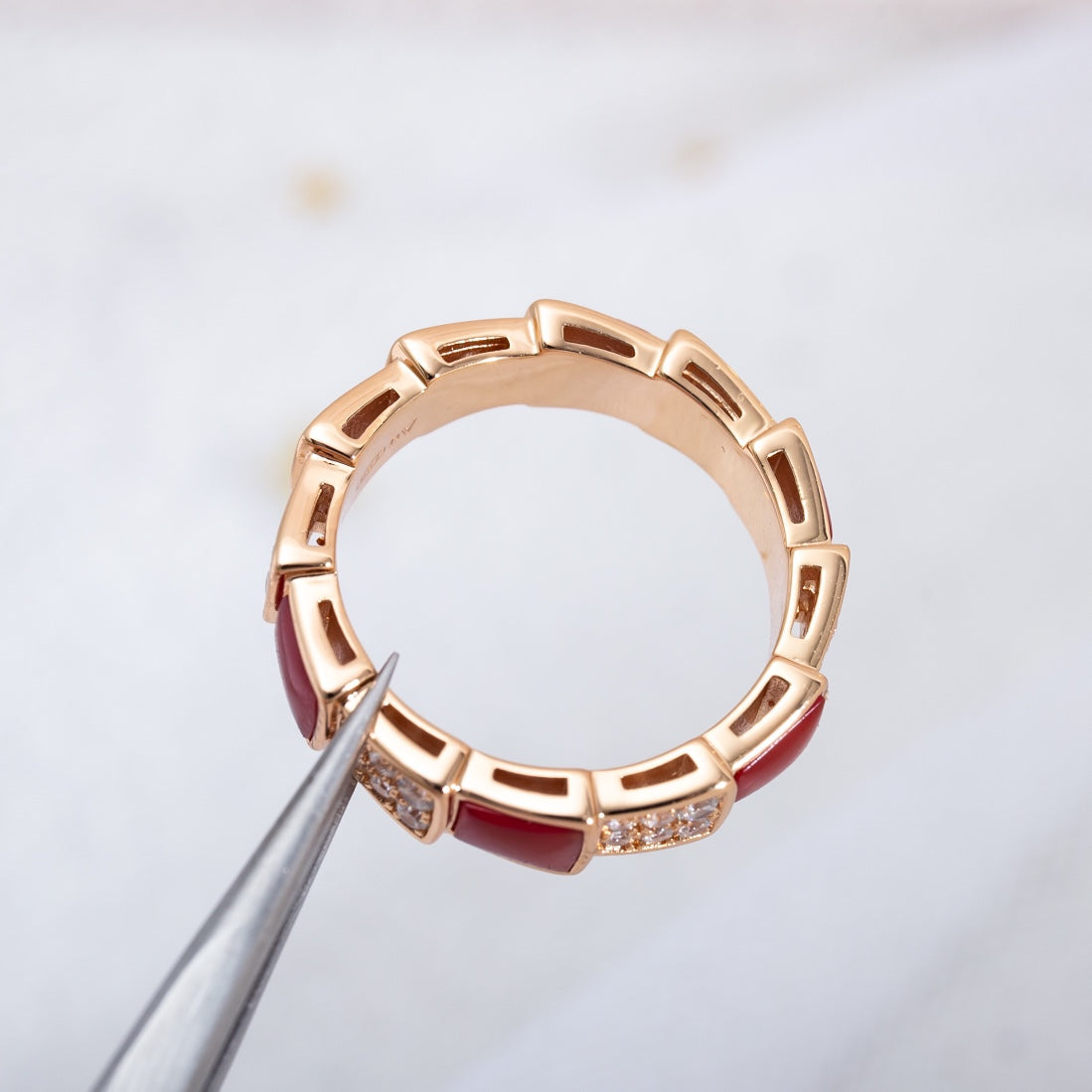 [CA]SERPENTI RING PINK GOLD CARNELIAN DIAMOND PAVED 4MM