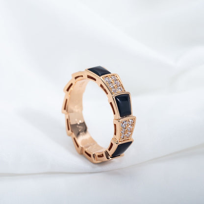 [CA]SERPENTI RING PINK GOLD BLACK MOP DIAMOND PAVED 4MM