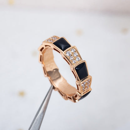 [CA]SERPENTI RING PINK GOLD BLACK MOP DIAMOND PAVED 4MM