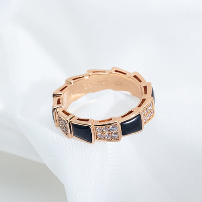 [CA]SERPENTI RING PINK GOLD BLACK MOP DIAMOND PAVED 4MM