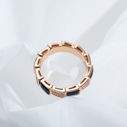 [CA]SERPENTI RING PINK GOLD BLACK MOP DIAMOND PAVED 4MM