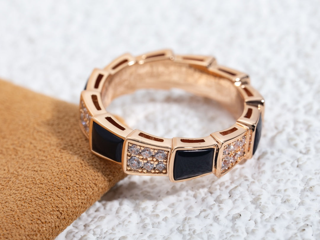 [CA]SERPENTI RING PINK GOLD BLACK MOP DIAMOND PAVED 4MM