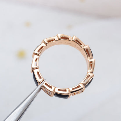 [CA]SERPENTI RING PINK GOLD BLACK MOP DIAMOND PAVED 4MM