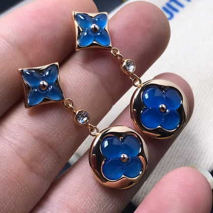 [CA]STAR AND SUN AGATE DIAMOND EARRINGS