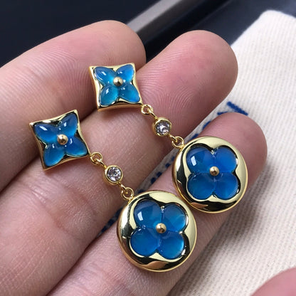 [CA]STAR AND SUN AGATE DIAMOND EARRINGS