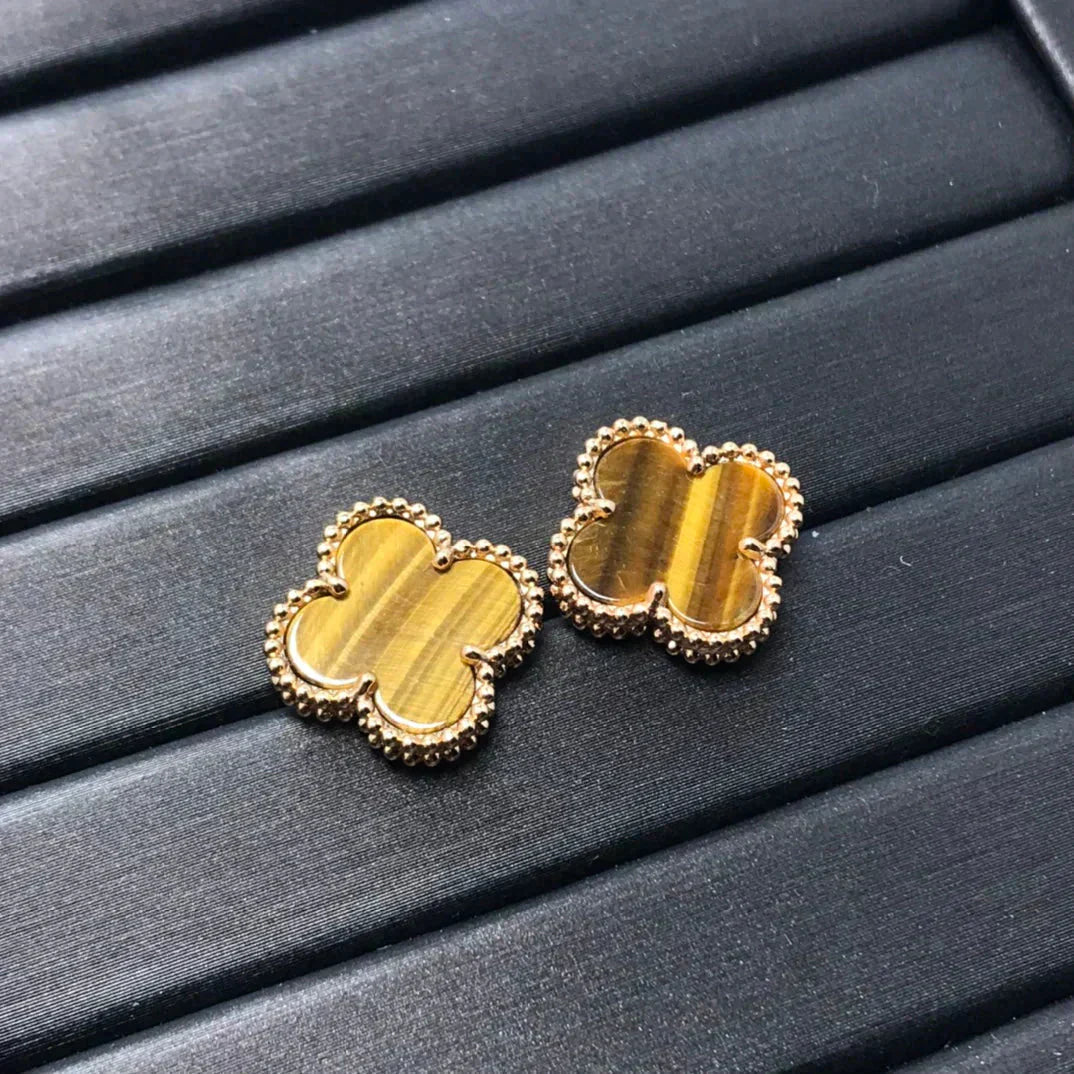 [CA]CLOVER MEDIUM 1 MOTIFS TIGER EYE EARRINGS