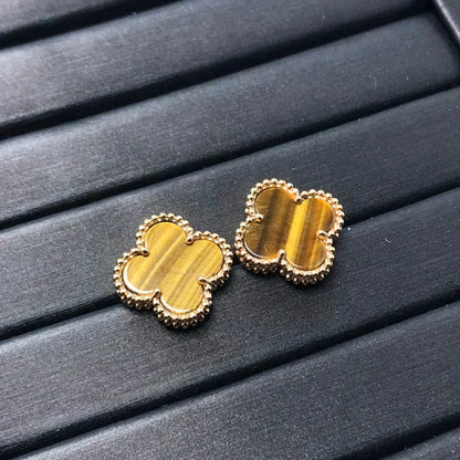 [CA]CLOVER MEDIUM 1 MOTIFS TIGER EYE EARRINGS