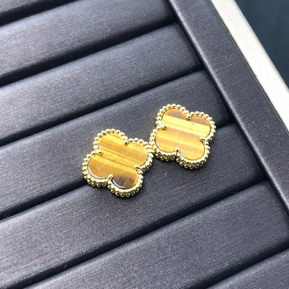 [CA]CLOVER MEDIUM 1 MOTIFS TIGER EYE EARRINGS