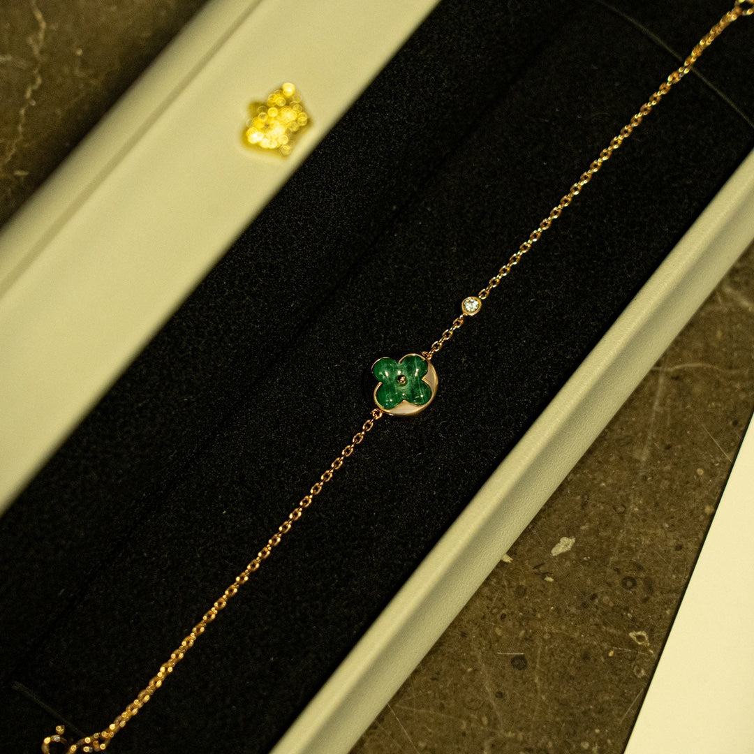 [CA]SUN MALACHITE 1 DIAMOND PINK GOLD BRACELET