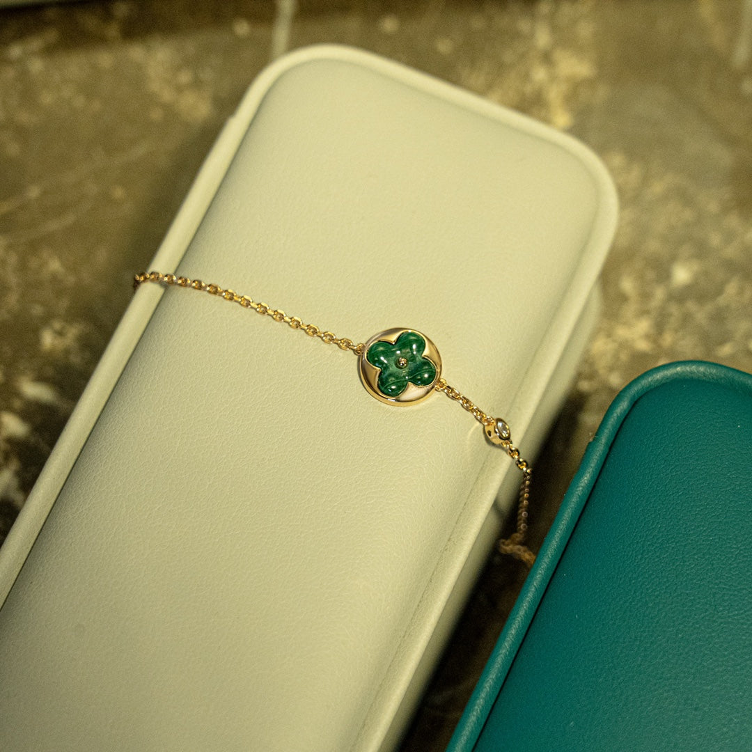 [CA]SUN MALACHITE 1 DIAMOND PINK GOLD BRACELET