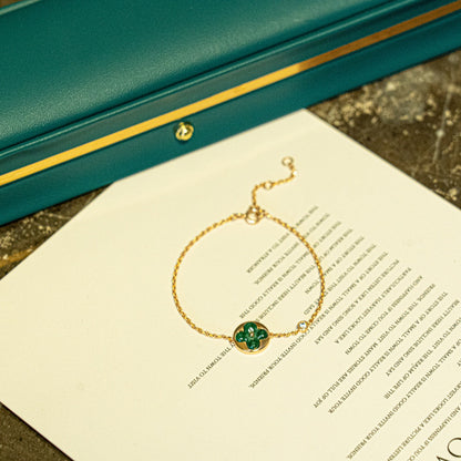 [CA]SUN MALACHITE 1 DIAMOND PINK GOLD BRACELET