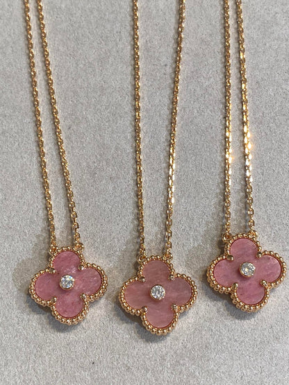 [CA]CLOVER 15MM DIAMOND RHODONITE NECKLACE