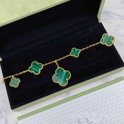 [CA]MAGIC CLOVER MALACHITE GOLD BRACELET 5 MOTIFS