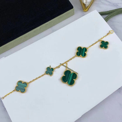 [CA]MAGIC CLOVER MALACHITE GOLD BRACELET 5 MOTIFS