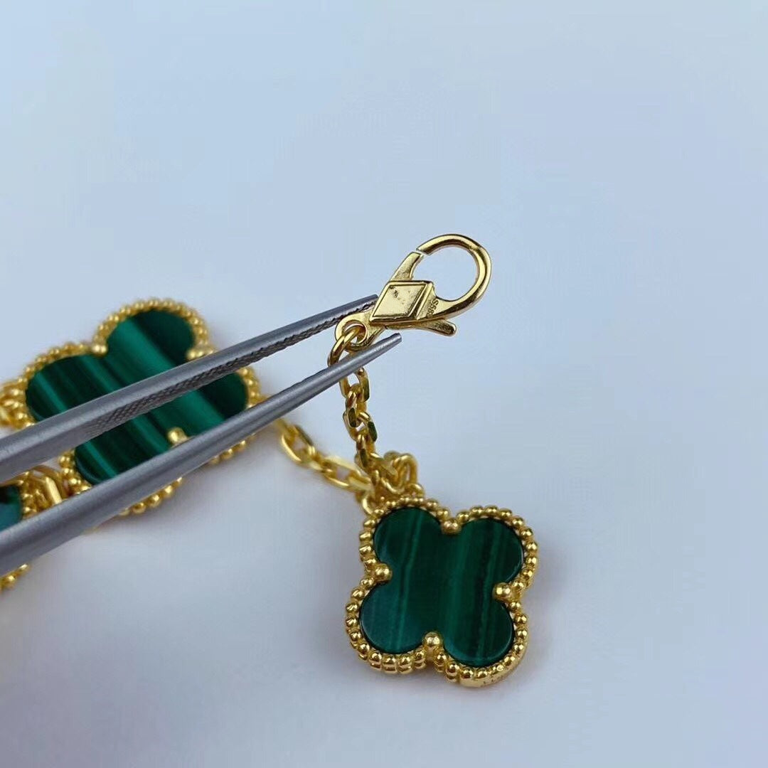 [CA]MAGIC CLOVER MALACHITE GOLD BRACELET 5 MOTIFS