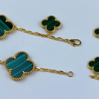 [CA]MAGIC CLOVER MALACHITE GOLD BRACELET 5 MOTIFS