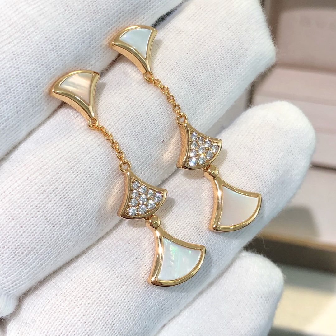 [CA]DREAM EARRINGS 3 MOTIFS DIAMOND MOP PINK GOLD