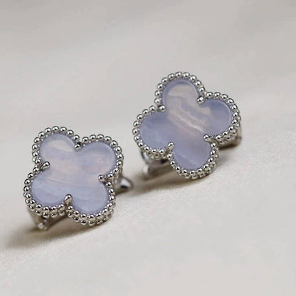 [CA]CLOVER MEDIUM 1 MOTIFS  WHITE MOP EARRINGS SILVER