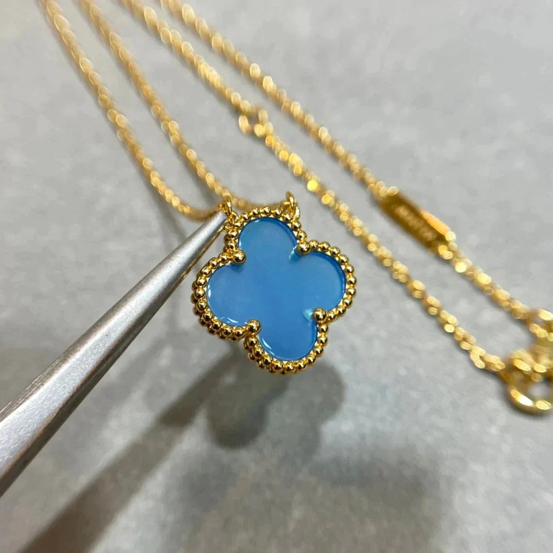 [CA]CLOVER 15MM BLUE AGATE NECKLACE