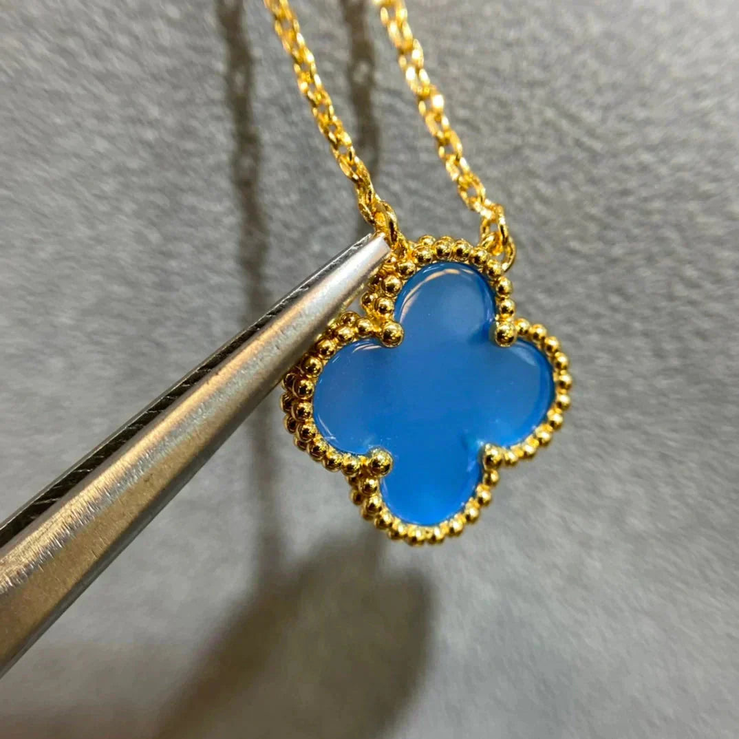 [CA]CLOVER 15MM BLUE AGATE NECKLACE