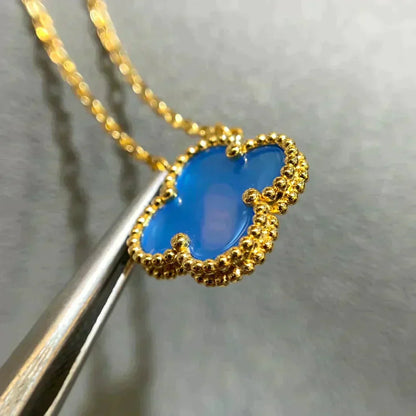 [CA]CLOVER 15MM BLUE AGATE NECKLACE