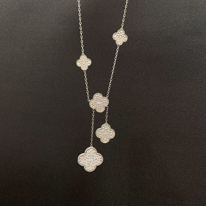 [CA]CLOVER 5 MOTIFS SILVER DIAMONDS NECKLACE