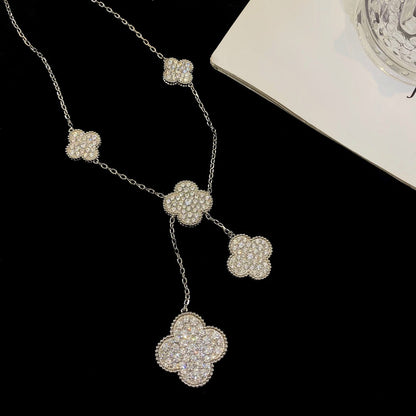 [CA]CLOVER 5 MOTIFS SILVER DIAMONDS NECKLACE