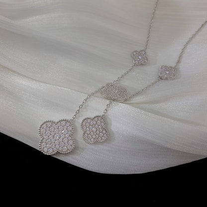 [CA]CLOVER 5 MOTIFS SILVER DIAMONDS NECKLACE