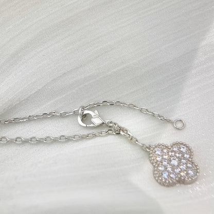 [CA]CLOVER 5 MOTIFS SILVER DIAMONDS NECKLACE