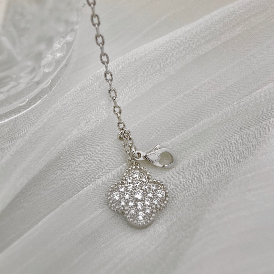 [CA]CLOVER 5 MOTIFS SILVER DIAMONDS NECKLACE