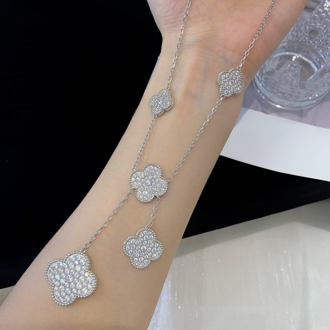 [CA]CLOVER 5 MOTIFS SILVER DIAMONDS NECKLACE