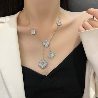 [CA]CLOVER 5 MOTIFS SILVER DIAMONDS NECKLACE