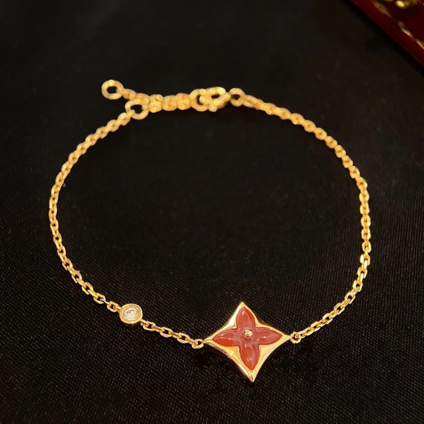 [CA]COLOR STAR CARNELIAN PINK GOLD DIAMOND BRACELET