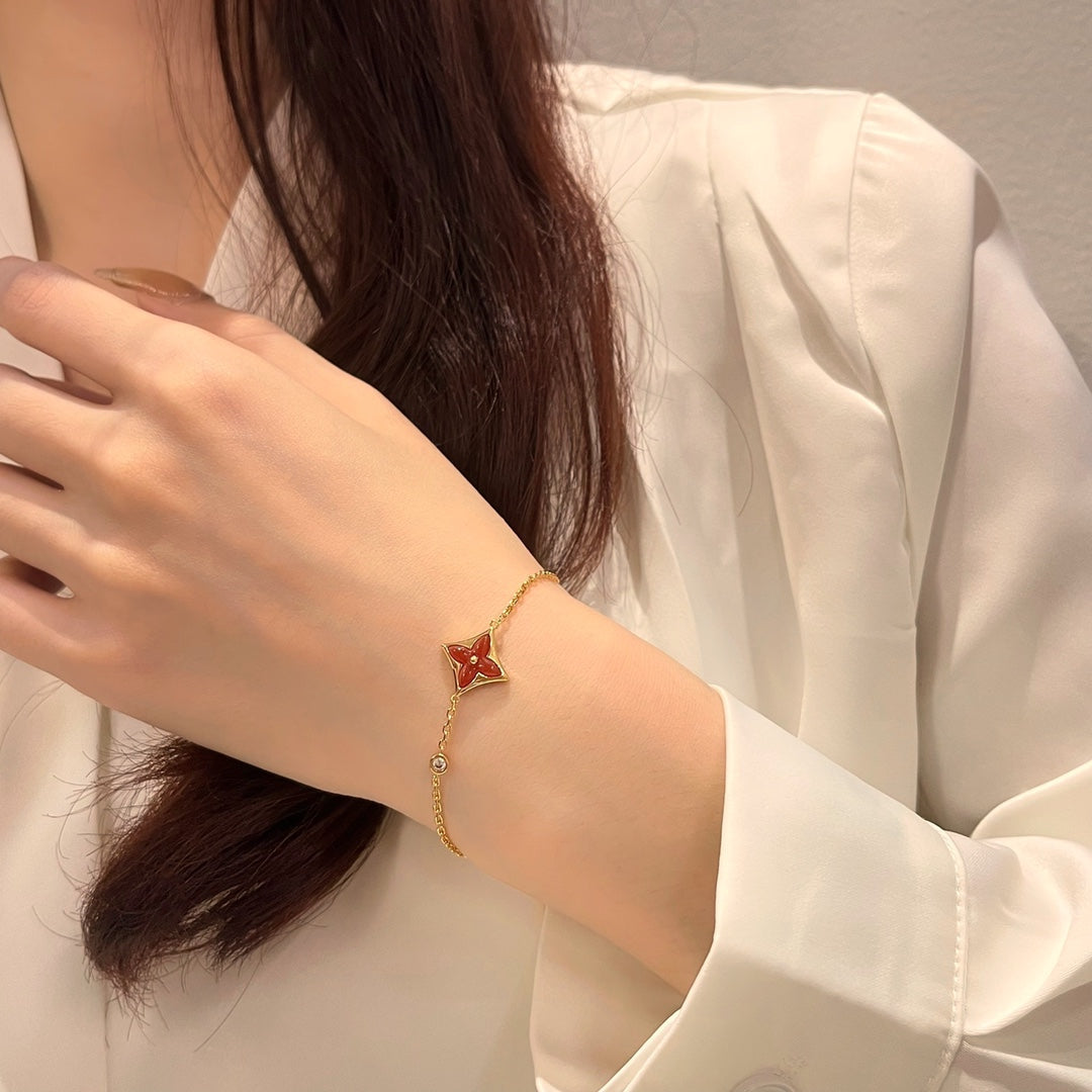 [CA]COLOR STAR CARNELIAN PINK GOLD DIAMOND BRACELET