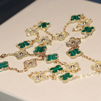 [CA]CLOVER 20 MOTIFS MALACHITE DIAMOND NECKLACE