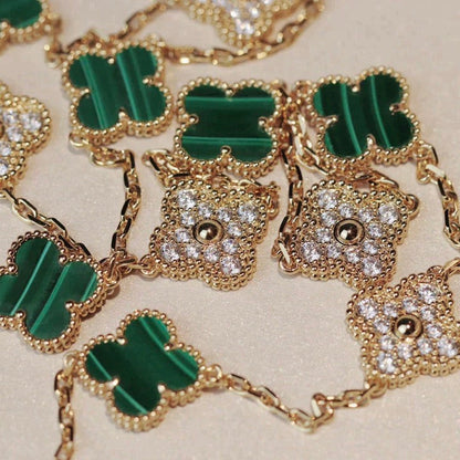 [CA]CLOVER 20 MOTIFS MALACHITE DIAMOND NECKLACE