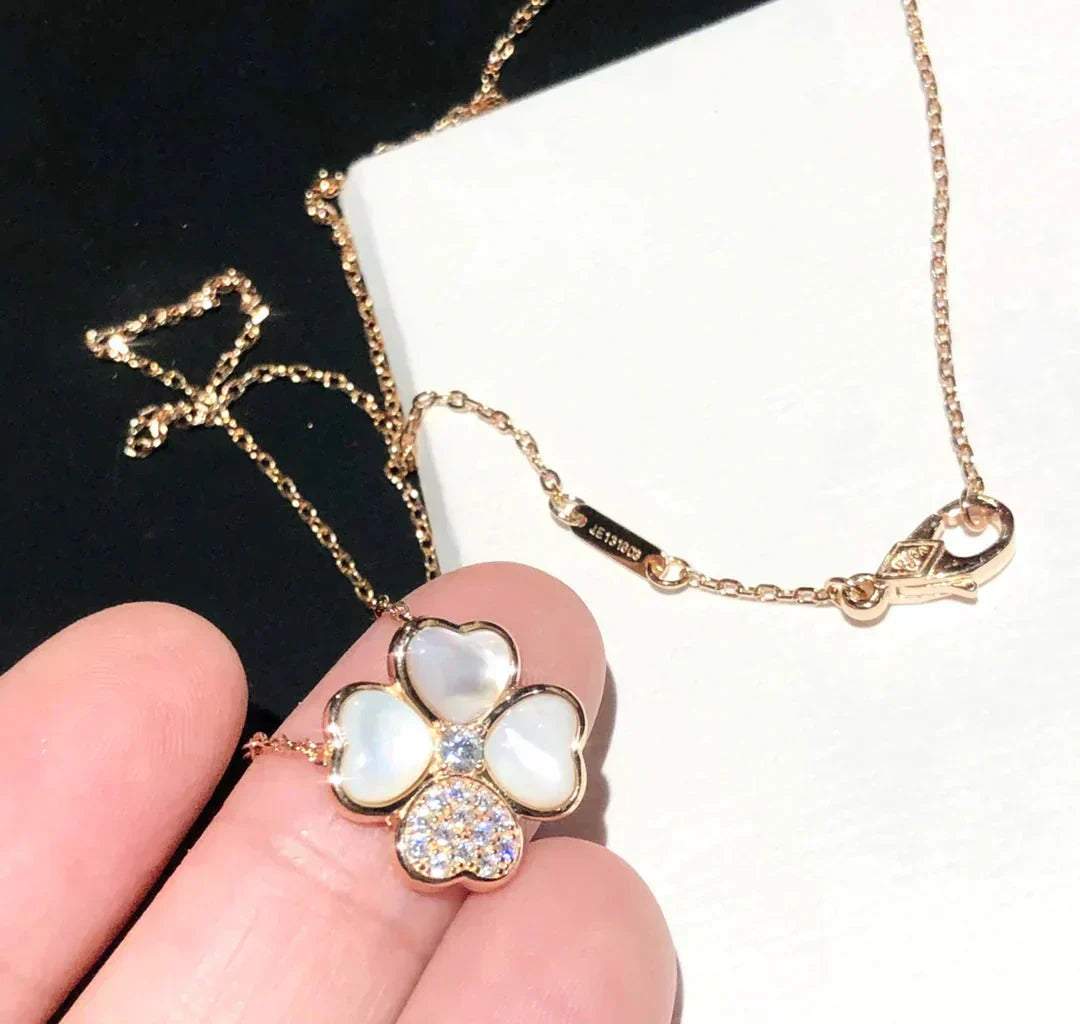 [CA]CLOVER MOP DIAMOND ROSE GOLD NECKLACE