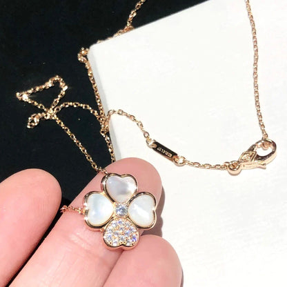 [CA]CLOVER MOP DIAMOND ROSE GOLD NECKLACE