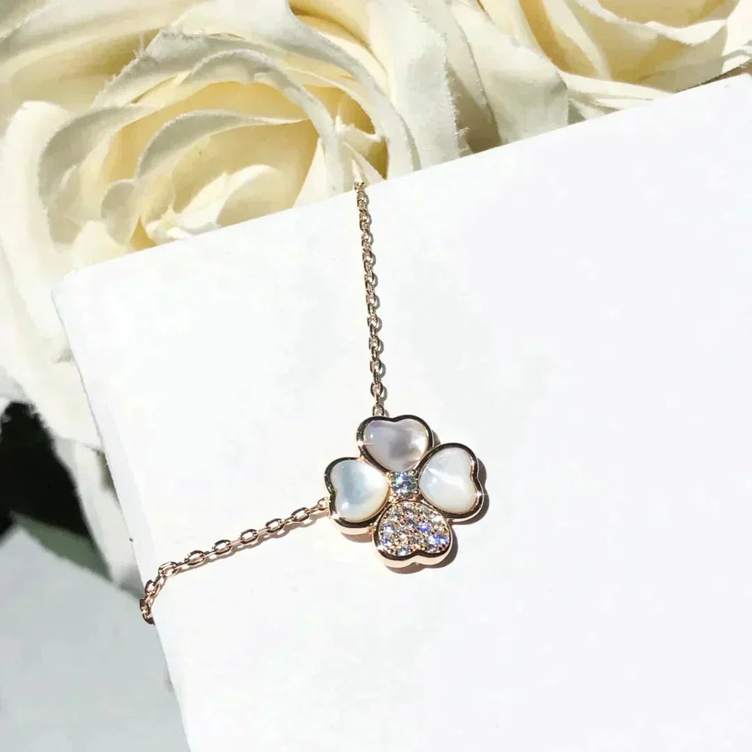 [CA]CLOVER MOP DIAMOND ROSE GOLD NECKLACE