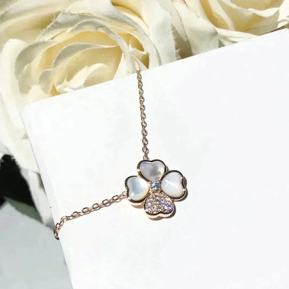 [CA]CLOVER MOP DIAMOND ROSE GOLD NECKLACE