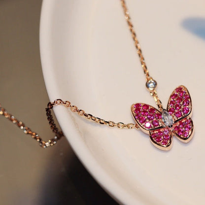 [CA]BUTTERFLY RED DIAMOND ROSE GOLD NECKLACE