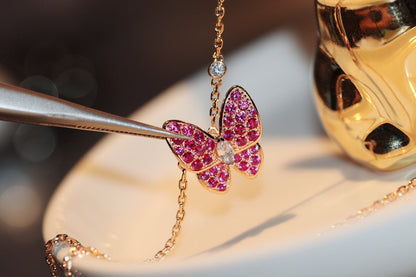 [CA]BUTTERFLY RED DIAMOND ROSE GOLD NECKLACE