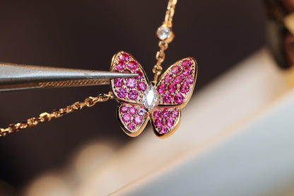 [CA]BUTTERFLY RED DIAMOND ROSE GOLD NECKLACE